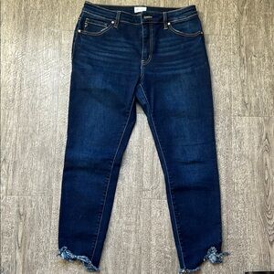 Dark Blue Frayed Hem Women's Jeans